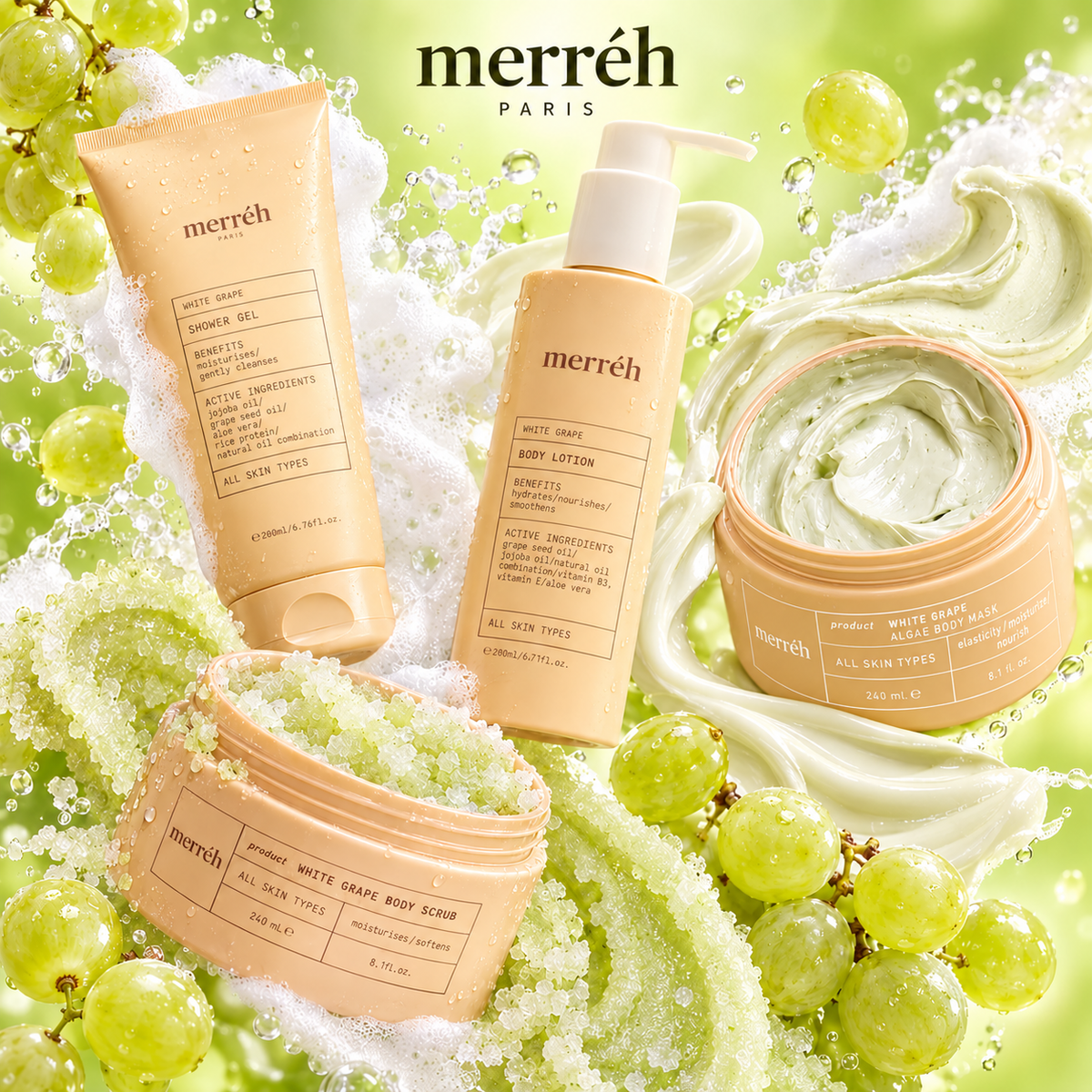 Rituel corporel hydratant et élégant au raisin blanc