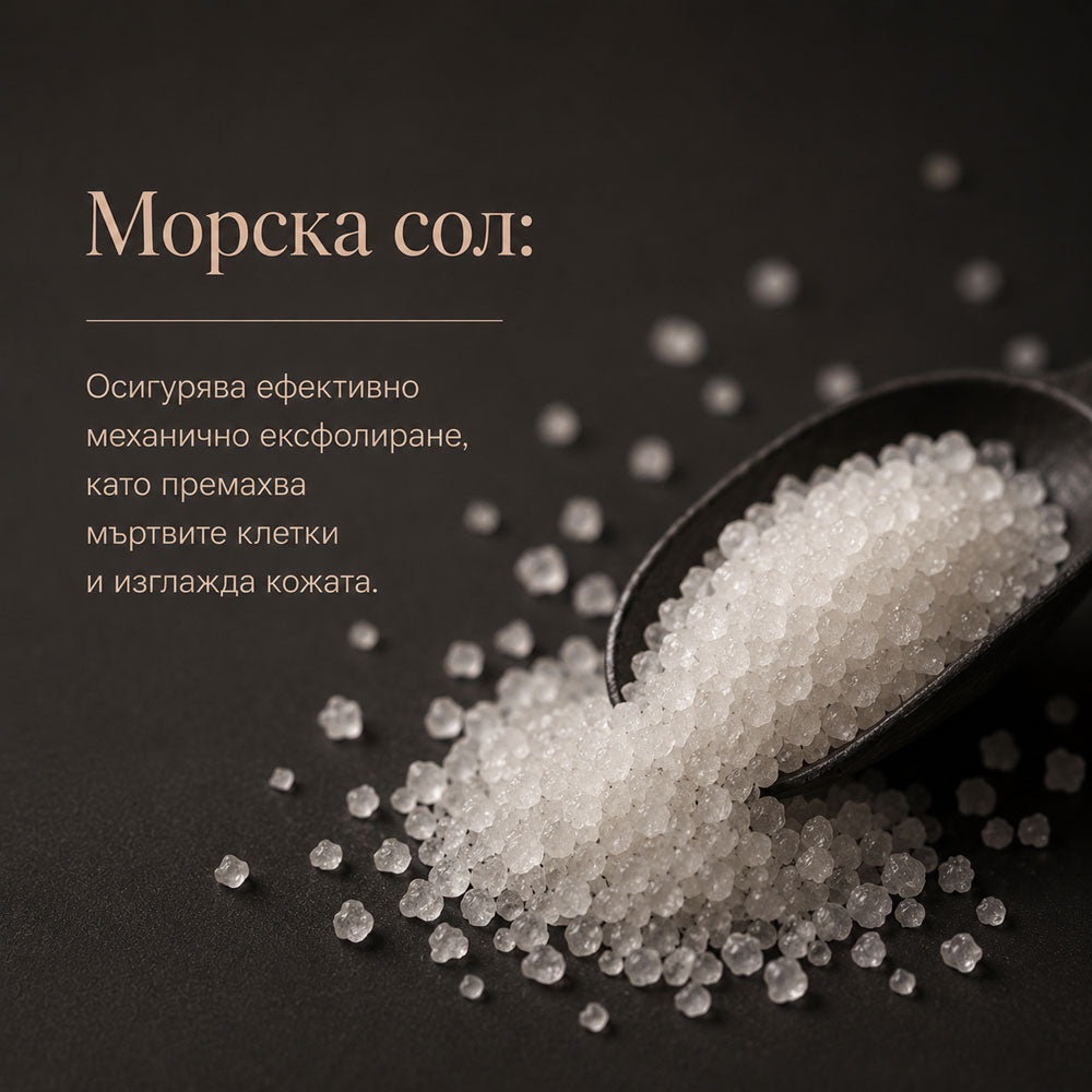 Морска сол - част от състава на Скраб с активен въглен - ритуал за дълбоко почистване | merréh Paris