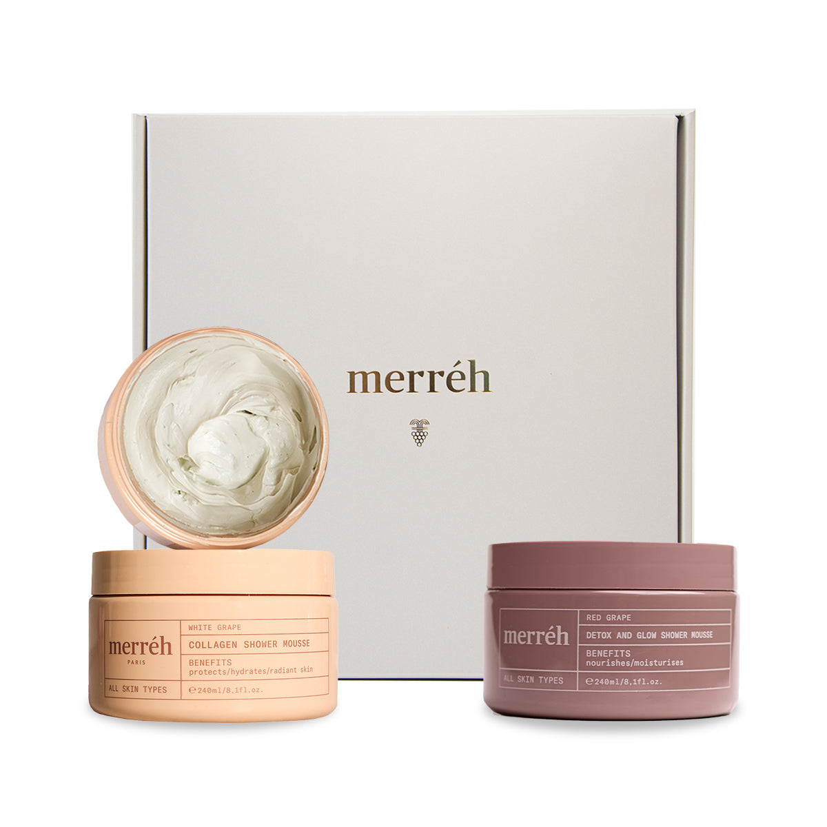 Промо сет Душ мус с колаген, Детокс душ мус и Маска с водорасли merréh Paris